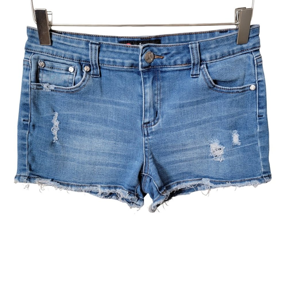 Scissor Frayed Distressed Medium Wash Denim Jean Shorts